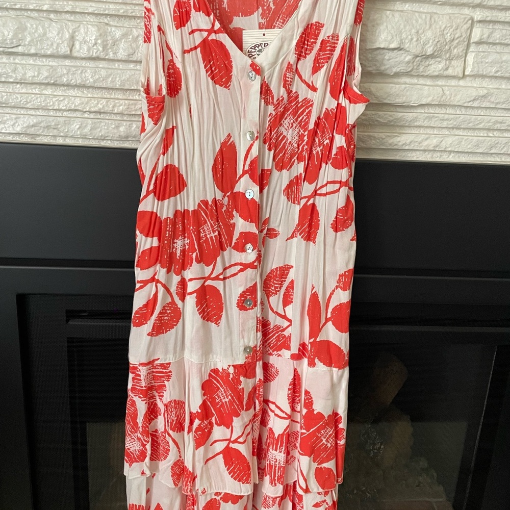 Peppermint Bay Red V-Neck Sleeveless Midi Dress